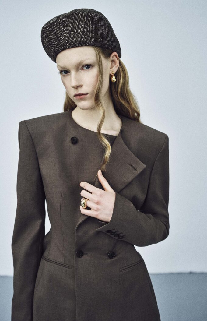 Sculpted Blazer In Brown Grey